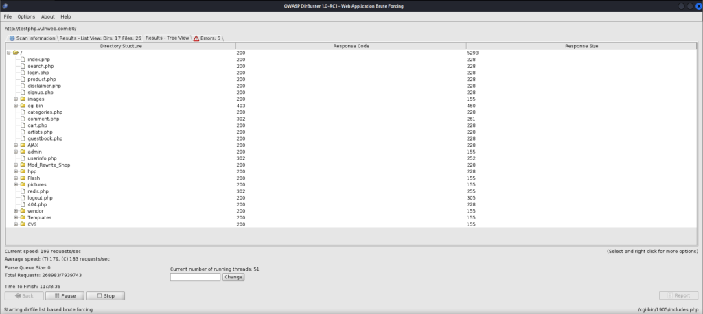 dirbuster gui result view