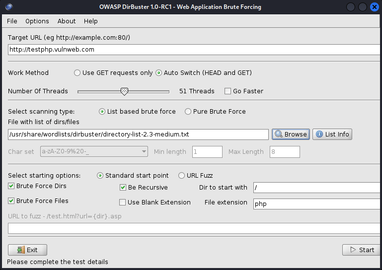 dirbuster gui mode