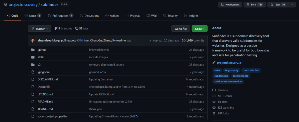 github-subfinder-tool