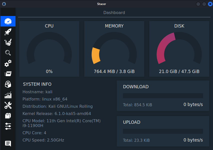 stacer dashboard